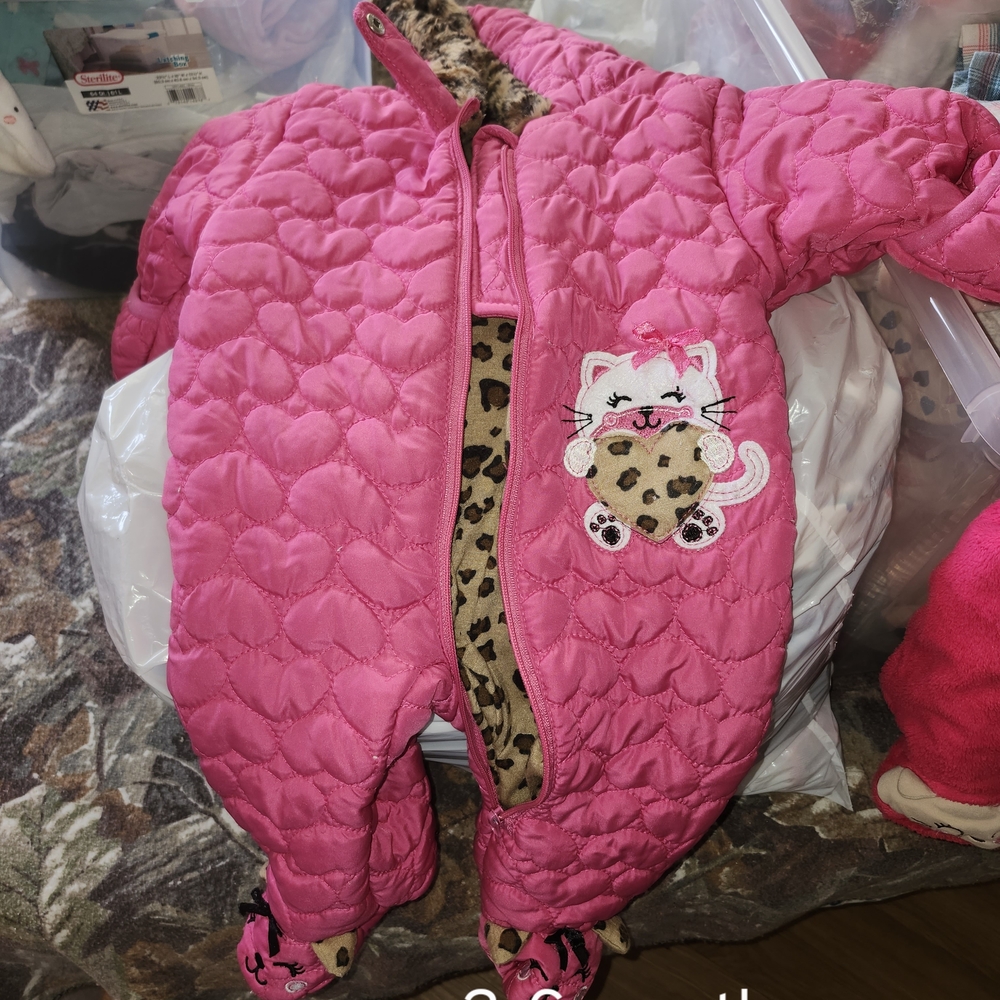 Pink Quilted Kids One Piece with Cat Design